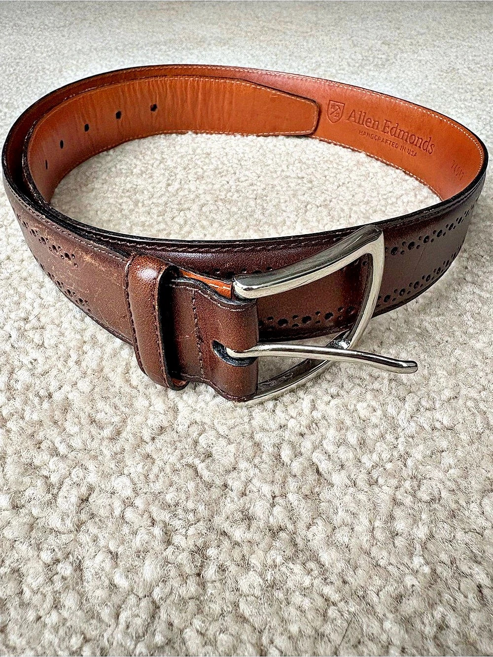 Allen Edmonds Manistee Dress Belt Leather Brown Waist 34